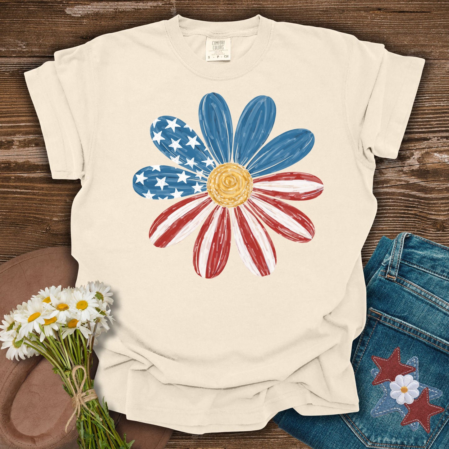 Patriotic Daisy American Flag T-Shirt