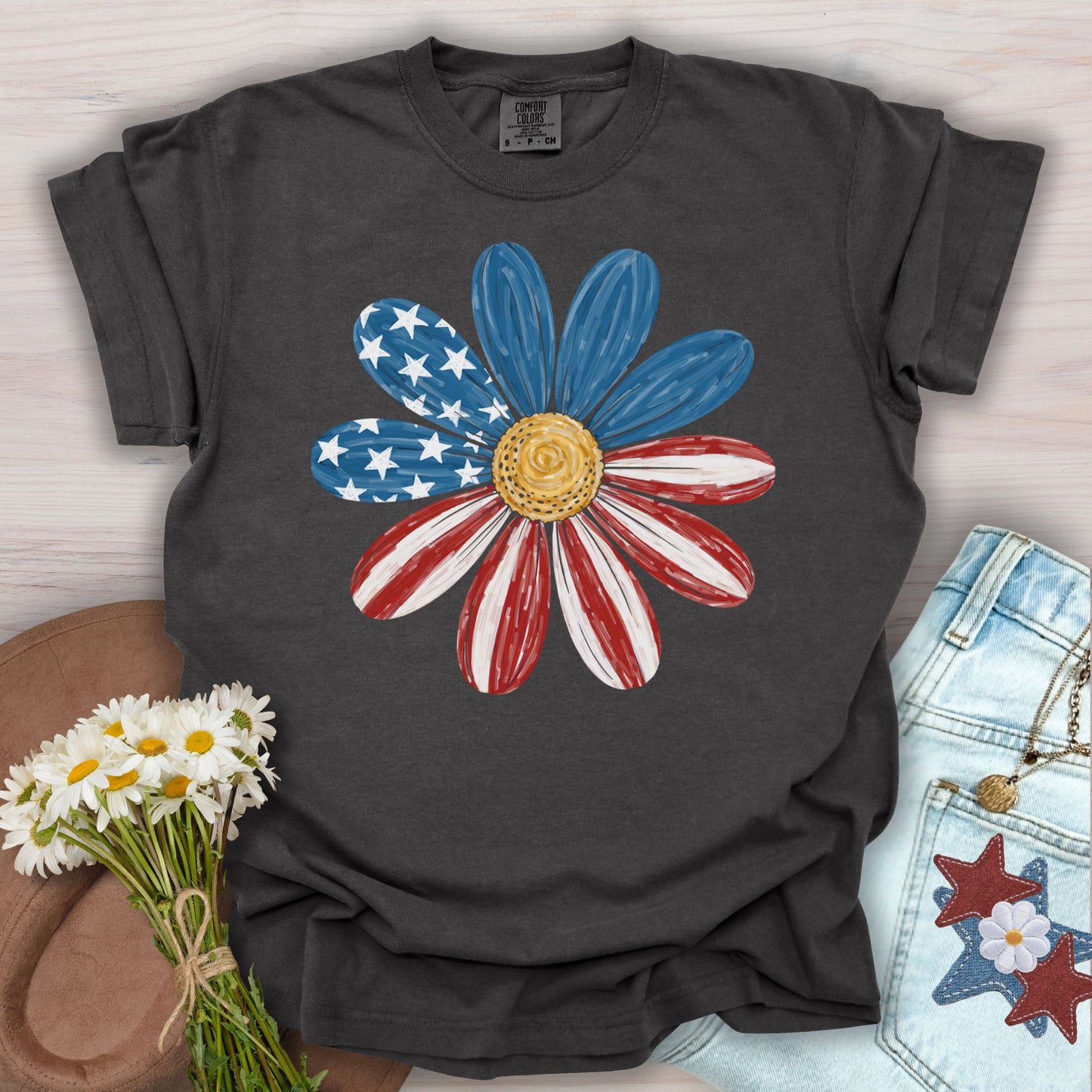 Patriotic Daisy American Flag T-Shirt