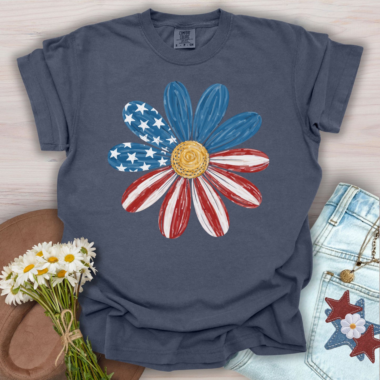 Patriotic Daisy American Flag T-Shirt