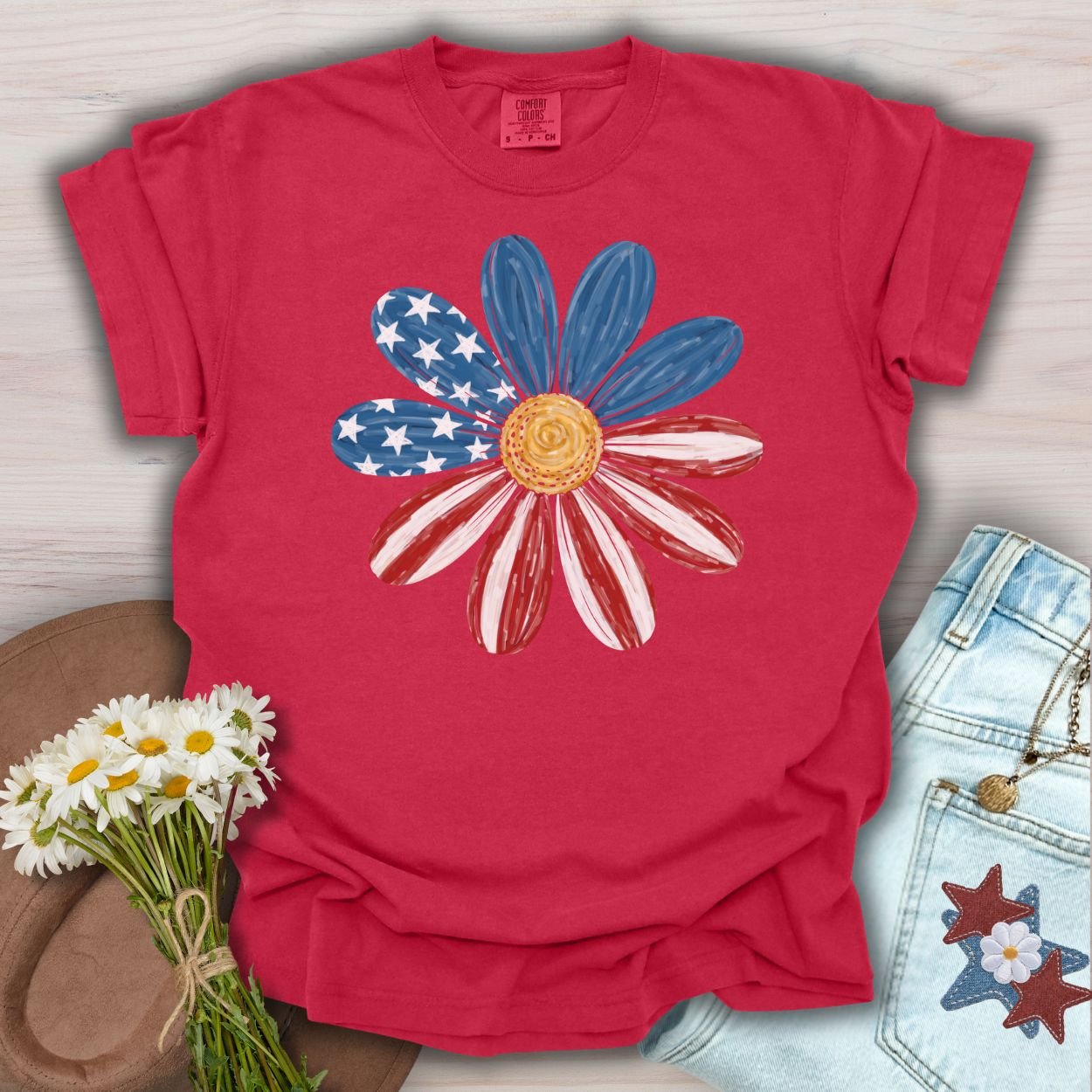 Patriotic Daisy American Flag T-Shirt