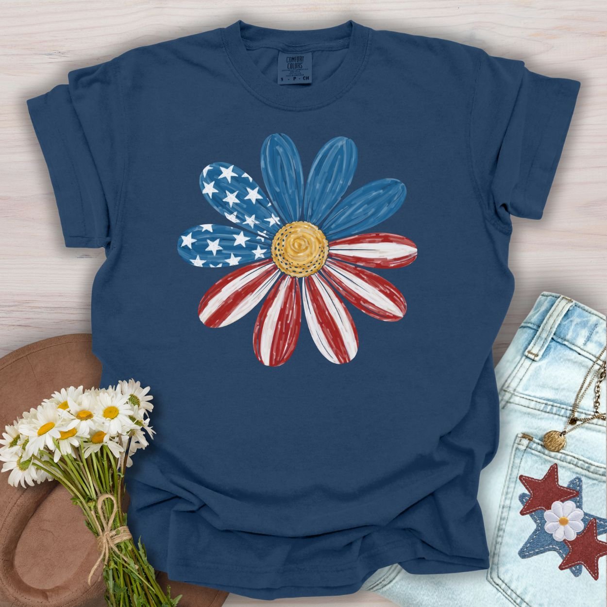 Patriotic Daisy American Flag T-Shirt
