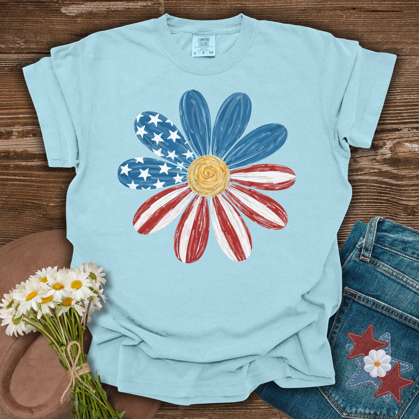 Patriotic Daisy American Flag T-Shirt