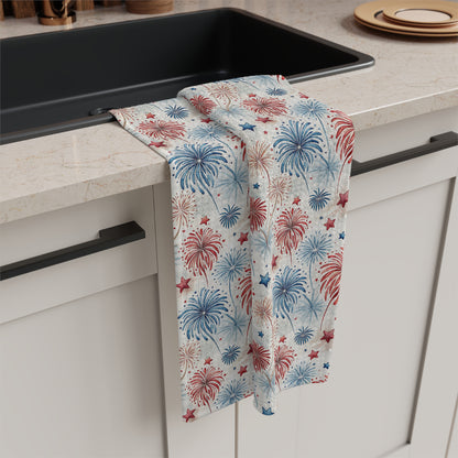 Patriotic Red & Blue Fireworks Tea Towel