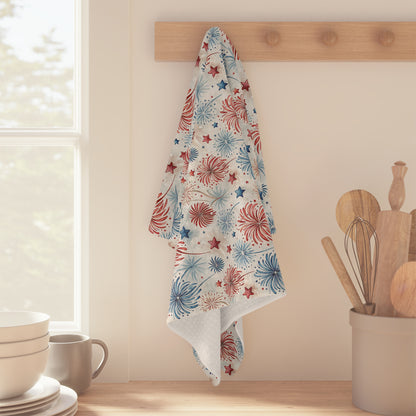 Patriotic Red & Blue Fireworks Tea Towel
