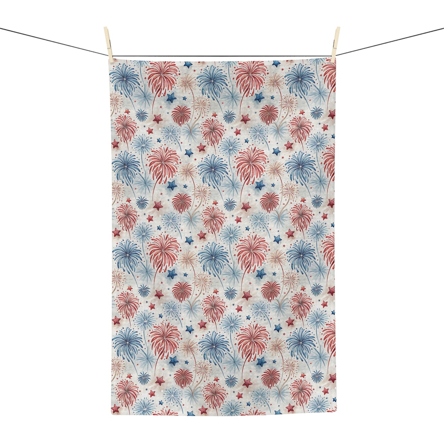 Patriotic Red & Blue Fireworks Tea Towel