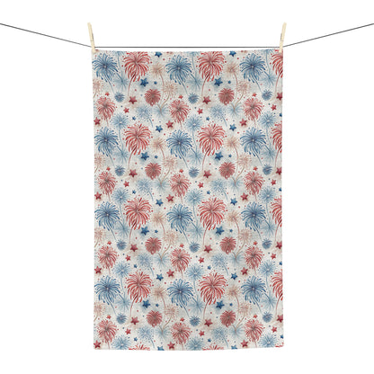 Patriotic Red & Blue Fireworks Tea Towel