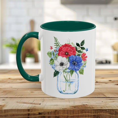 Patriotic Floral Mason Jar Mug (11/15oz)