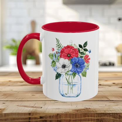 Patriotic Floral Mason Jar Mug (11/15oz)