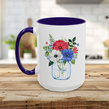 Patriotic Floral Mason Jar Mug (11/15oz)