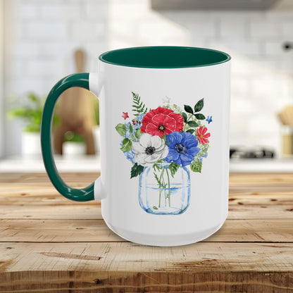 Patriotic Floral Mason Jar Mug (11/15oz)