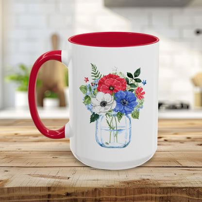Patriotic Floral Mason Jar Mug (11/15oz)