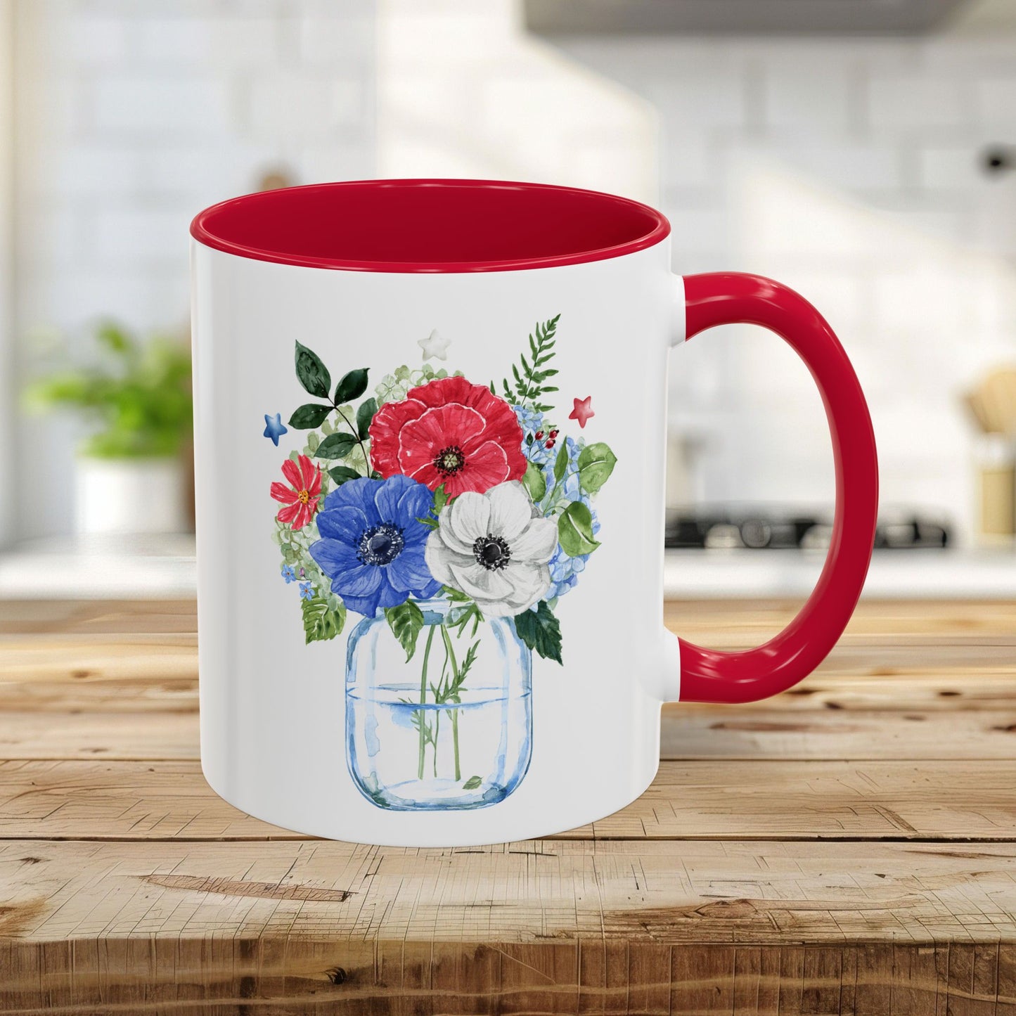 Patriotic Floral Mason Jar Mug (11/15oz)