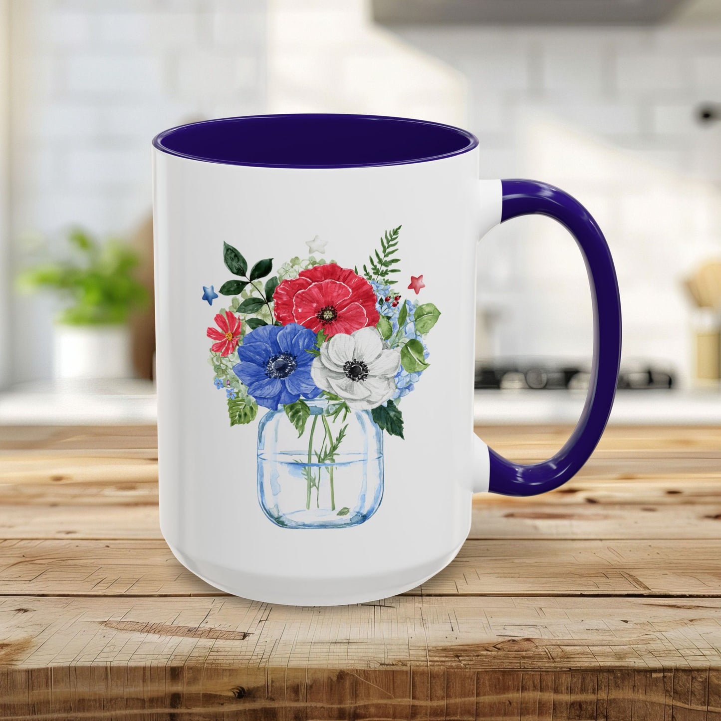 Patriotic Floral Mason Jar Mug (11/15oz)