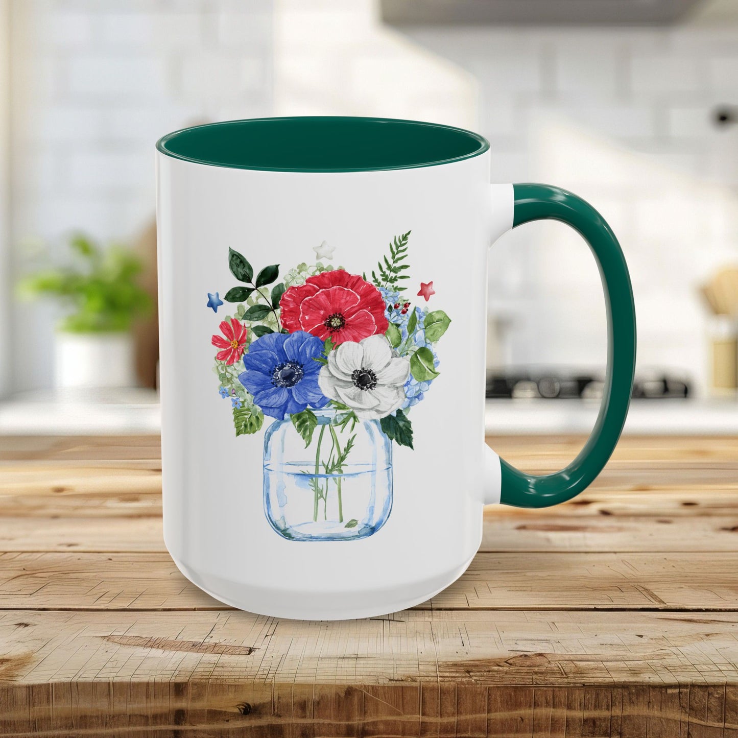 Patriotic Floral Mason Jar Mug (11/15oz)
