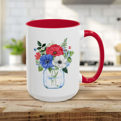Patriotic Floral Mason Jar Mug (11/15oz)