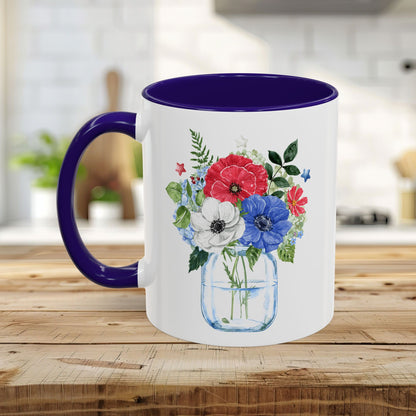 Patriotic Floral Mason Jar Mug (11/15oz)