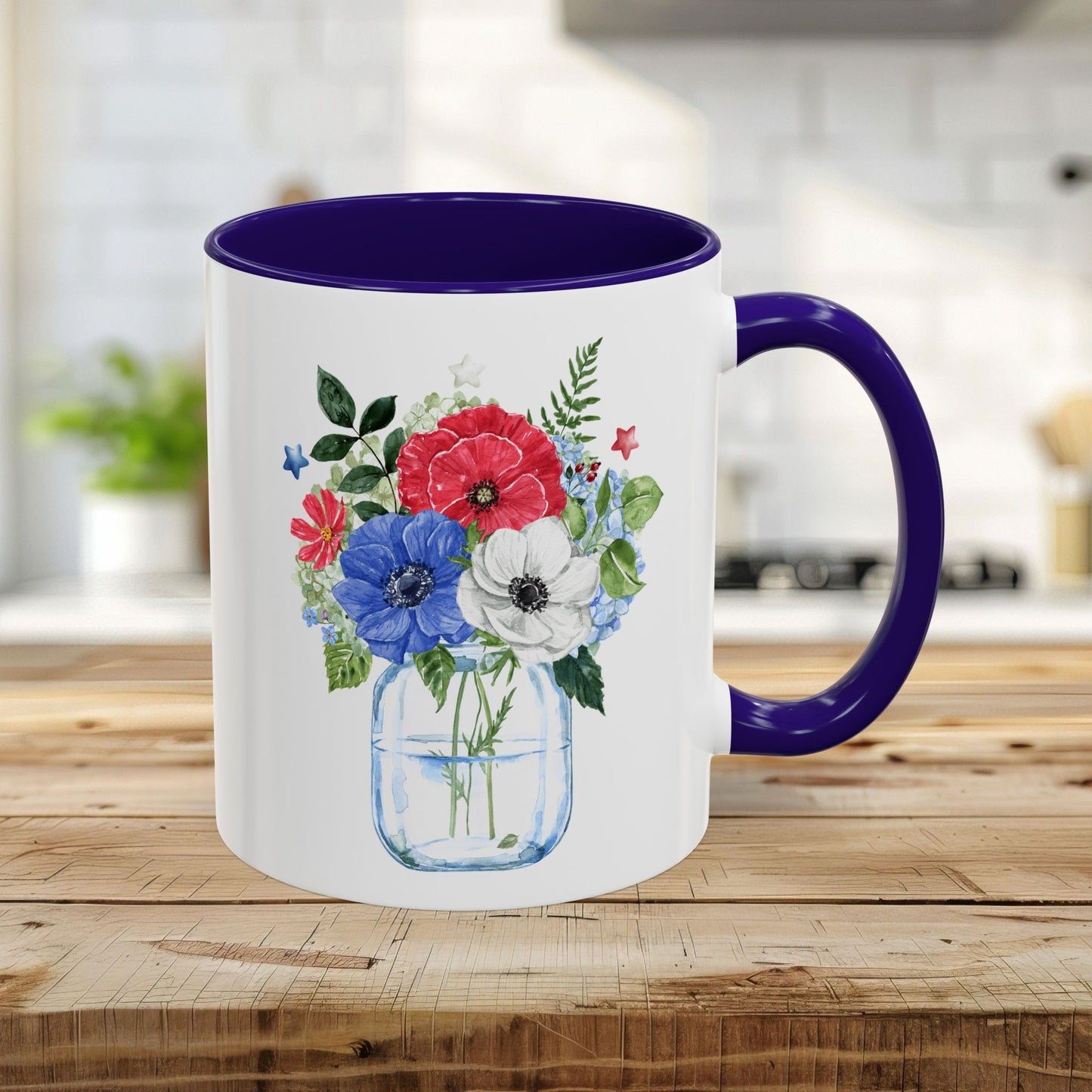 Patriotic Floral Mason Jar Mug (11/15oz)