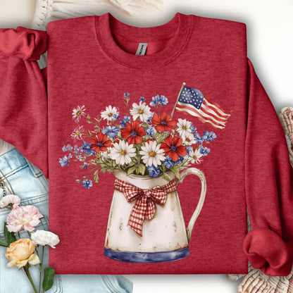 Patriotic Floral Pitcher with American Flag Sweatshirt