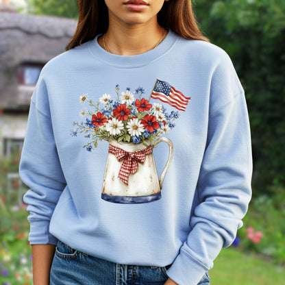 Patriotic Floral Pitcher with American Flag Sweatshirt