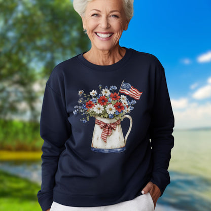 Patriotic Floral Pitcher with American Flag Sweatshirt