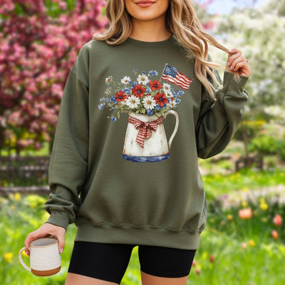 Patriotic Floral Pitcher with American Flag Sweatshirt