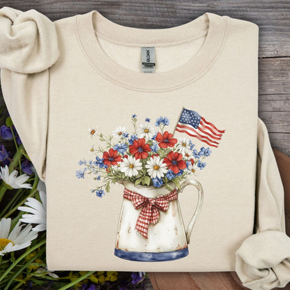 Patriotic Floral Pitcher with American Flag Sweatshirt