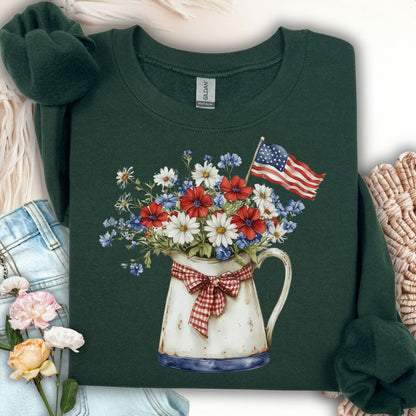 Patriotic Floral Pitcher with American Flag Sweatshirt