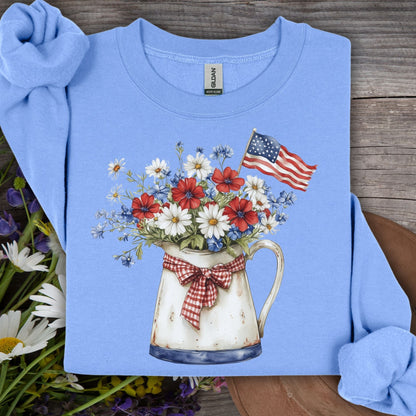 Patriotic Floral Pitcher with American Flag Sweatshirt