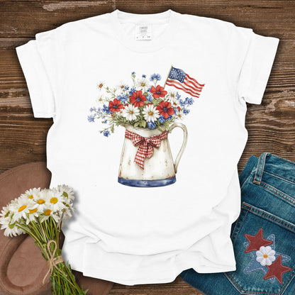 Patriotic Flower Pitcher with Flag T-Shirt