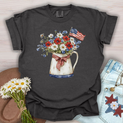 Patriotic Flower Pitcher with Flag T-Shirt