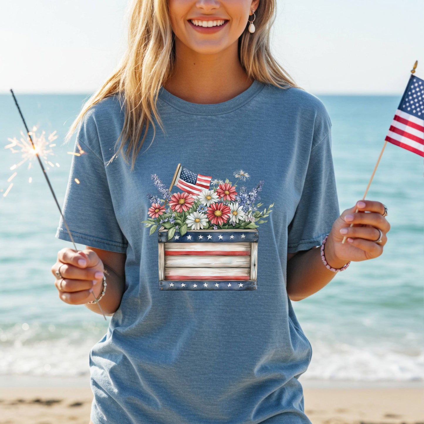 Patriotic Gardening Box & Flowers T-Shirt