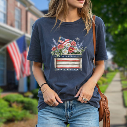 Patriotic Gardening Box & Flowers T-Shirt