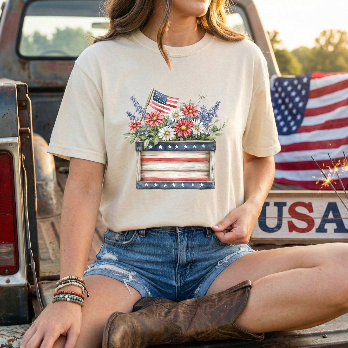 Patriotic Gardening Box & Flowers T-Shirt