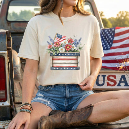 Patriotic Gardening Box & Flowers T-Shirt