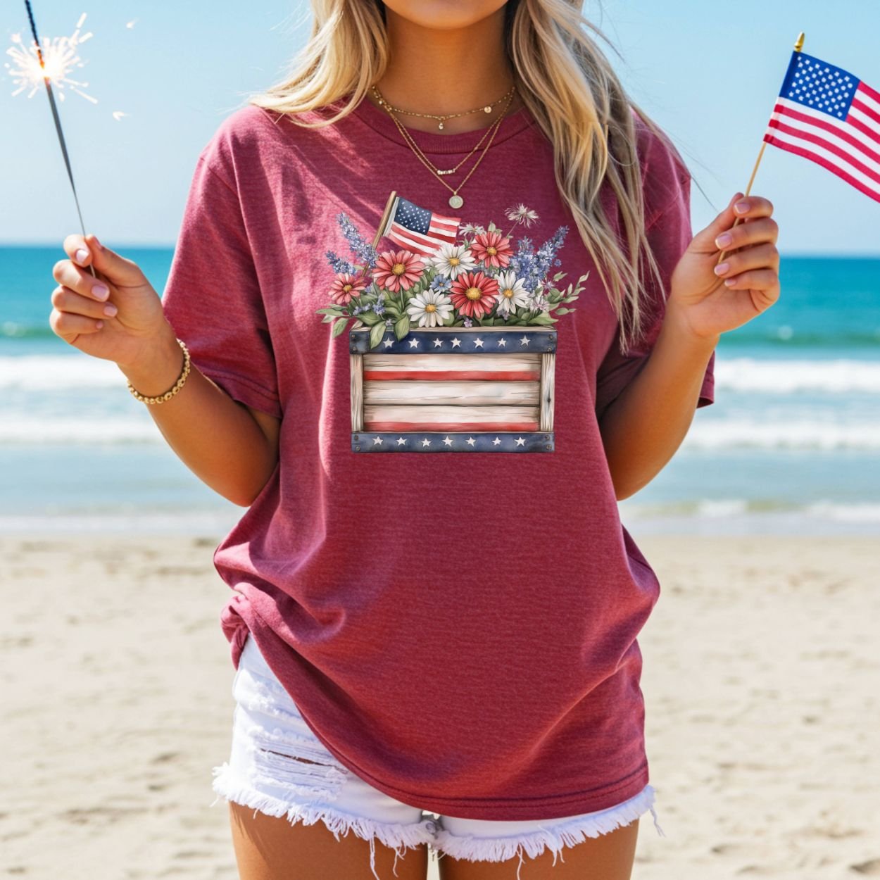 Patriotic Gardening Box & Flowers T-Shirt