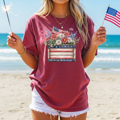 Patriotic Gardening Box & Flowers T-Shirt
