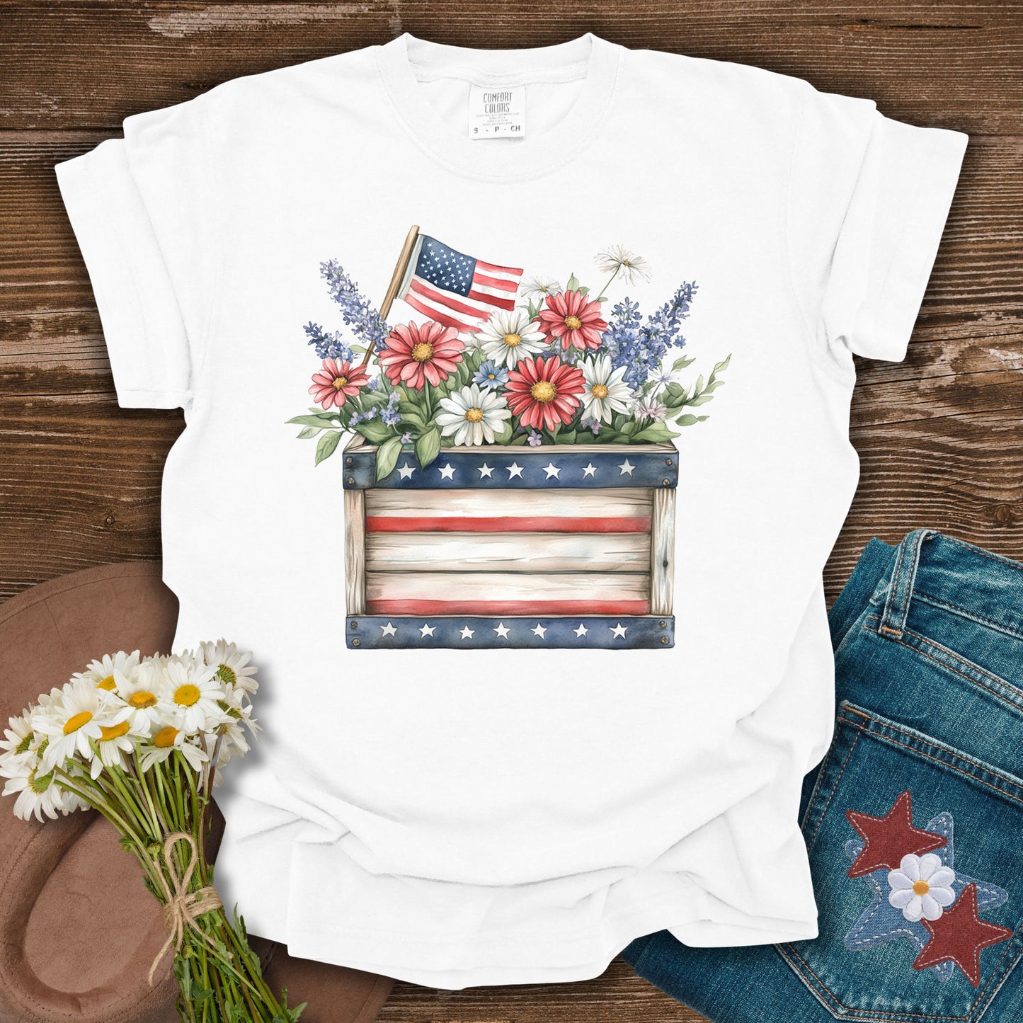 Patriotic Gardening Box & Flowers T-Shirt
