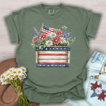 Patriotic Gardening Box & Flowers T-Shirt