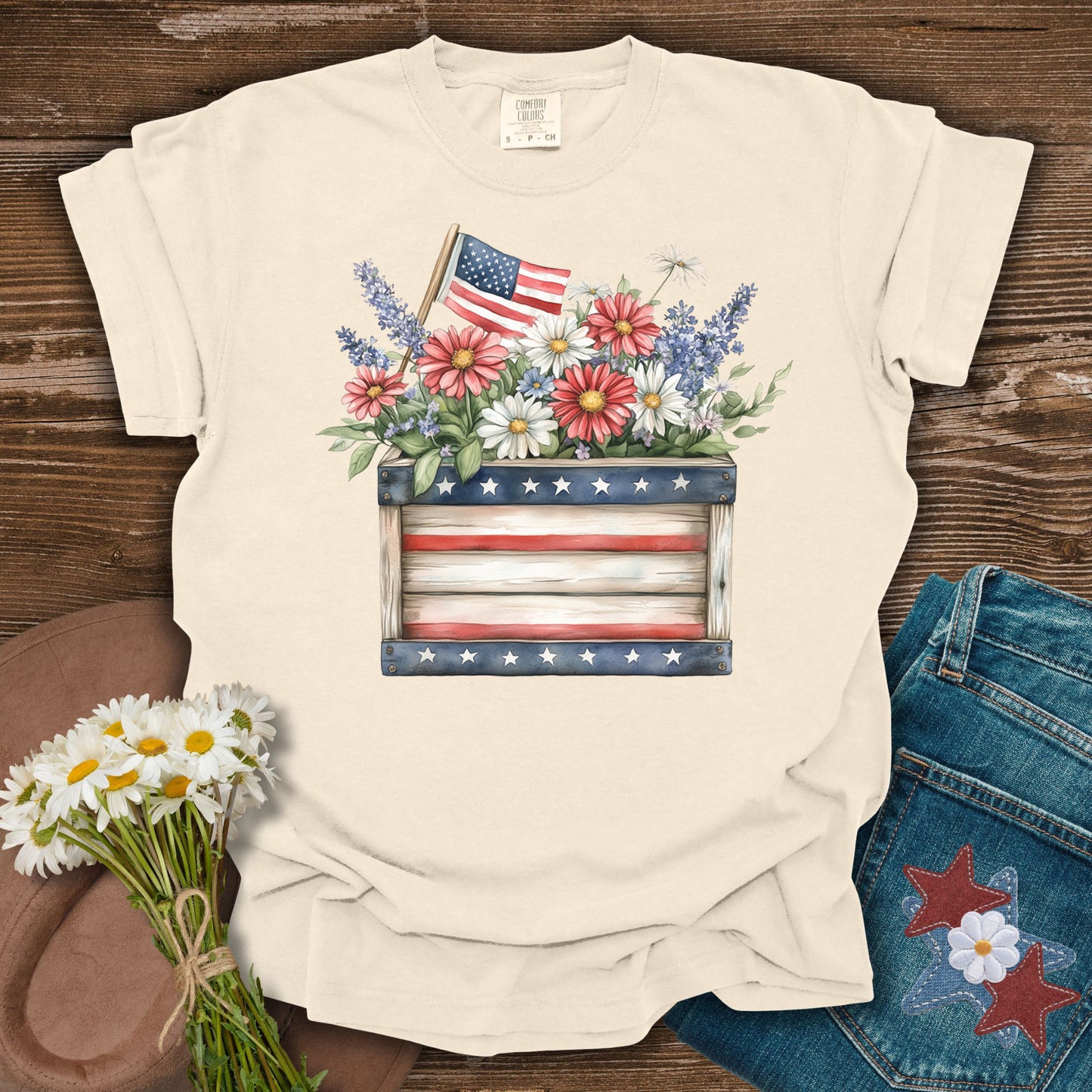 Patriotic Gardening Box & Flowers T-Shirt