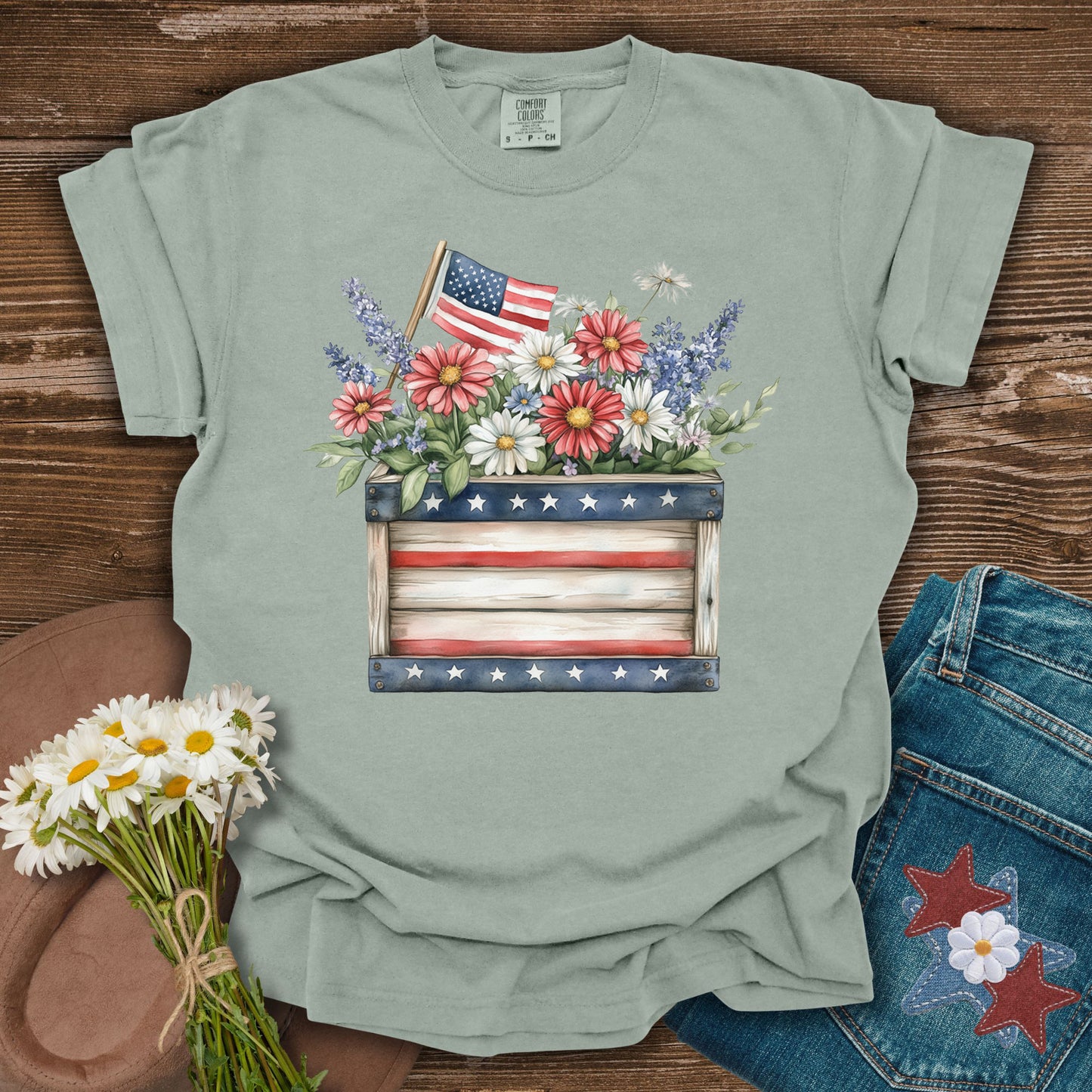 Patriotic Gardening Box & Flowers T-Shirt