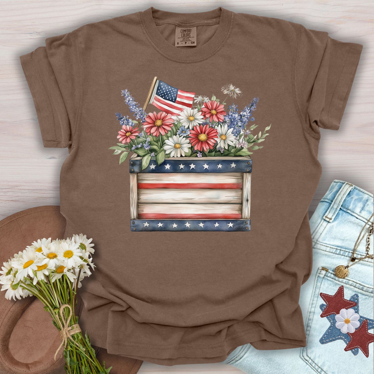 Patriotic Gardening Box & Flowers T-Shirt