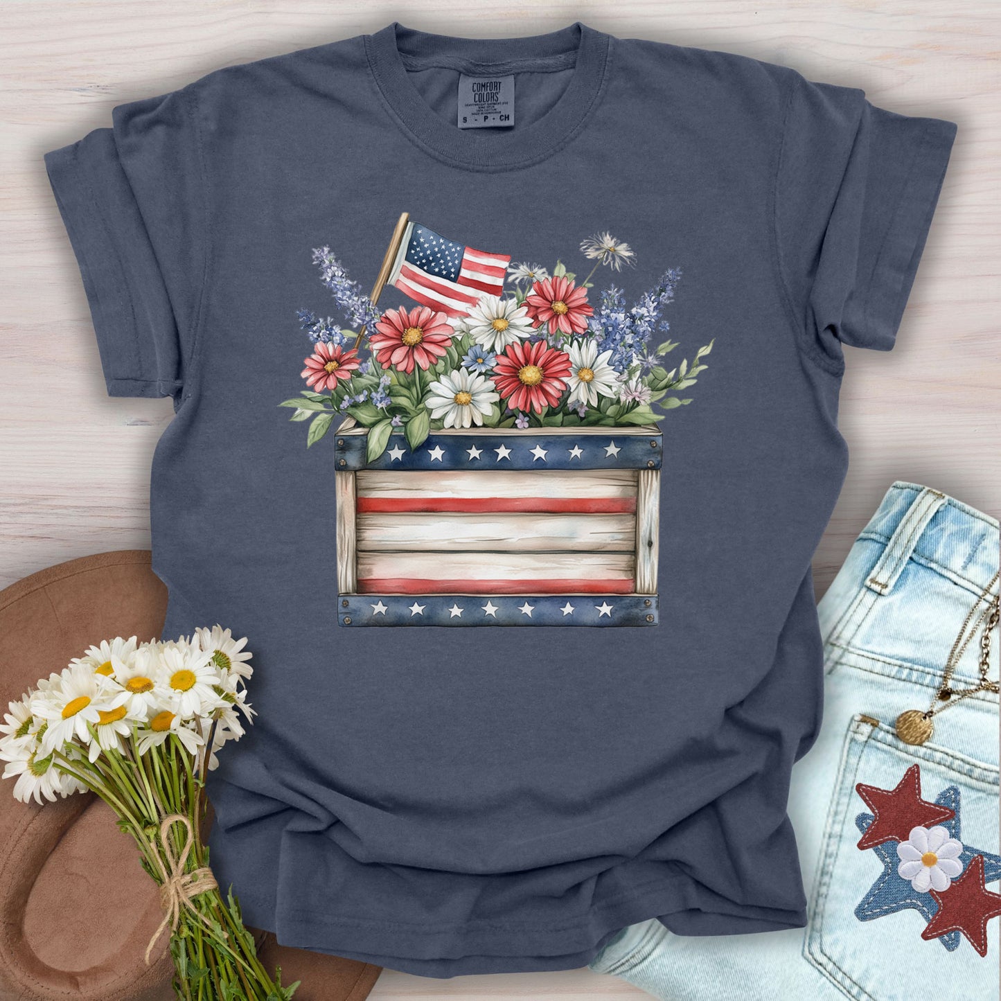Patriotic Gardening Box & Flowers T-Shirt