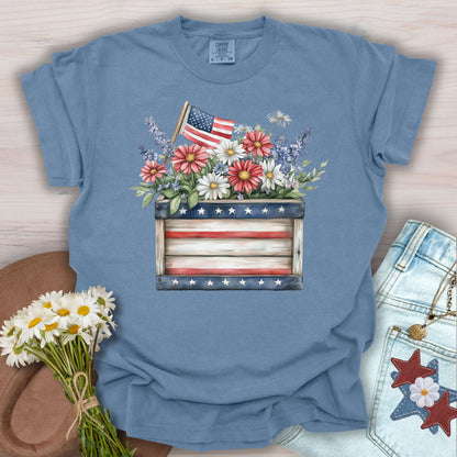 Patriotic Gardening Box & Flowers T-Shirt