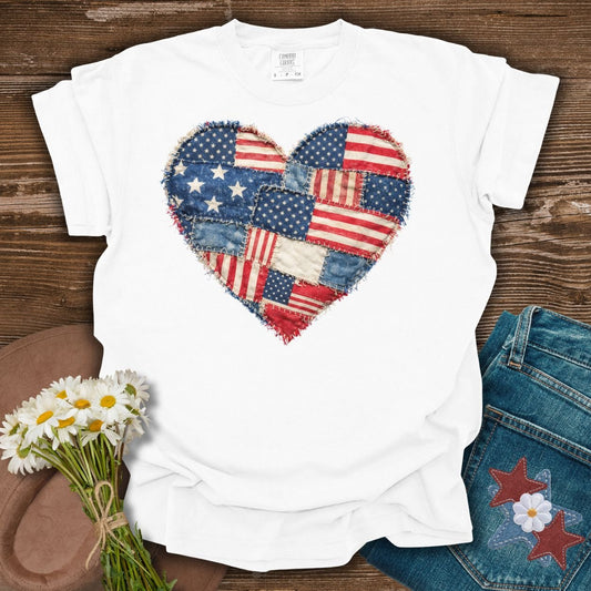 Patriotic Heart Faux Quilt T-Shirt
