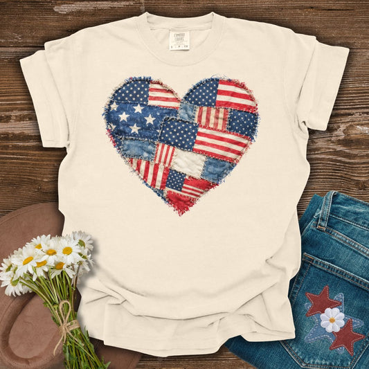 Patriotic Heart Faux Quilt T-Shirt