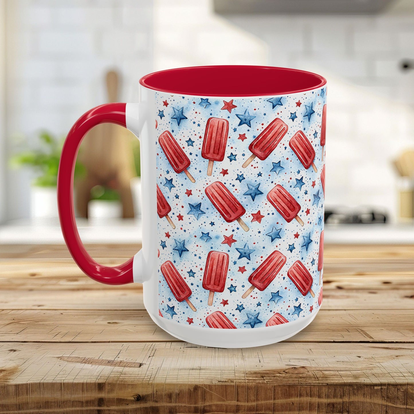 Patriotic Red Popsicle & Stars Ceramic Mug (11/15oz)