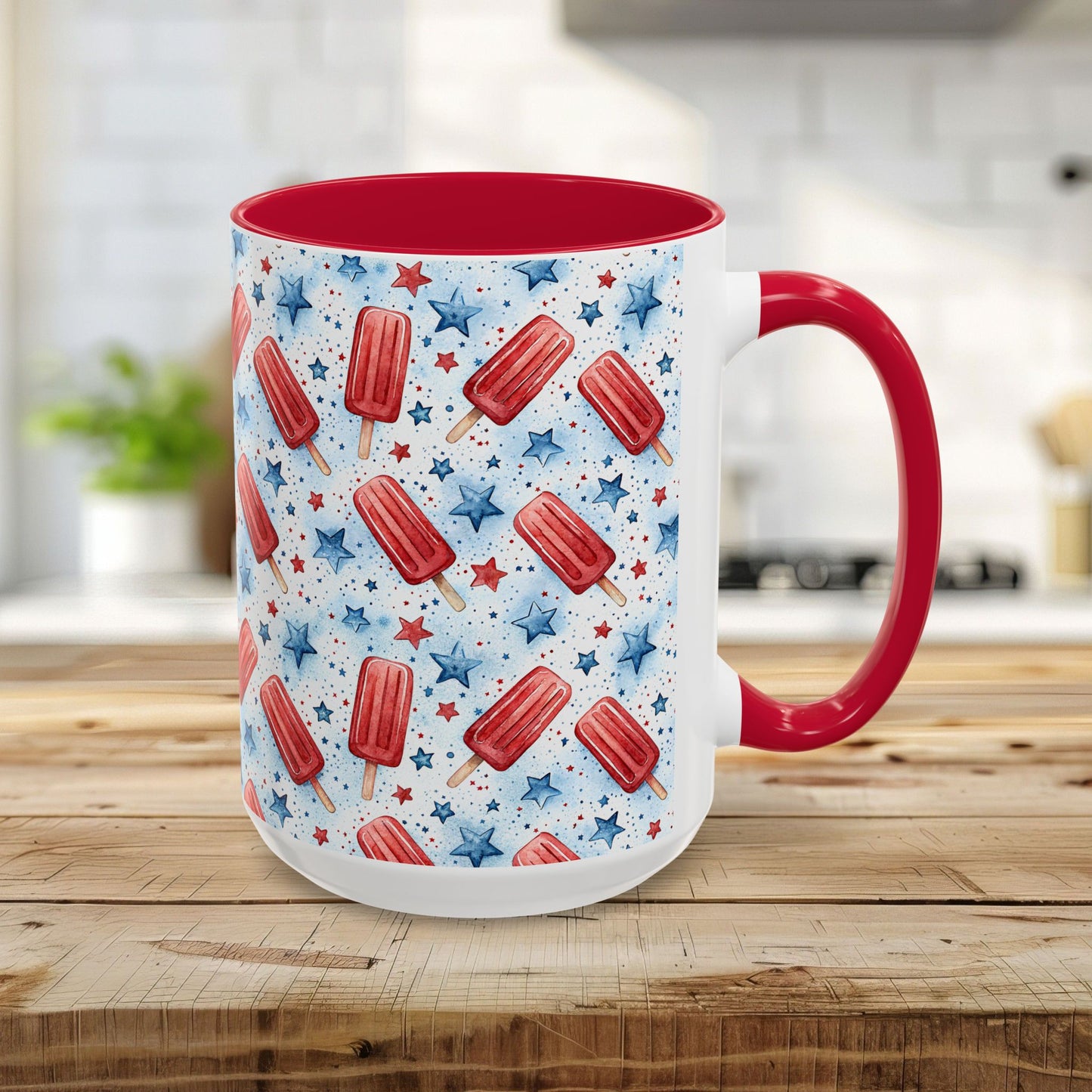 Patriotic Red Popsicle & Stars Ceramic Mug (11/15oz)