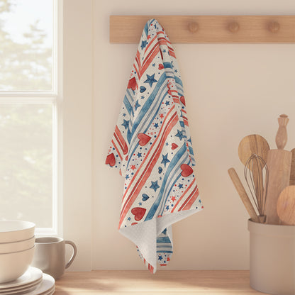 Patriotic Red Hearts & Stars Microfiber Tea Towel
