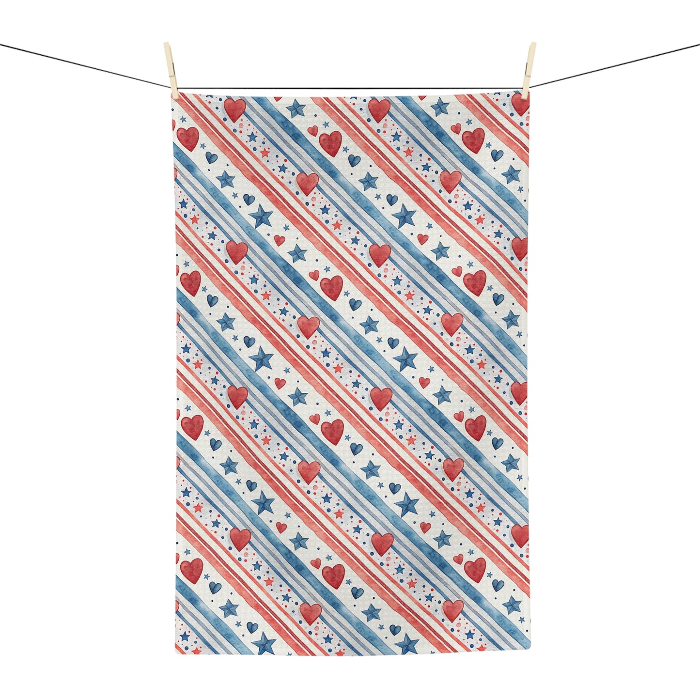 Patriotic Red Hearts & Stars Microfiber Tea Towel