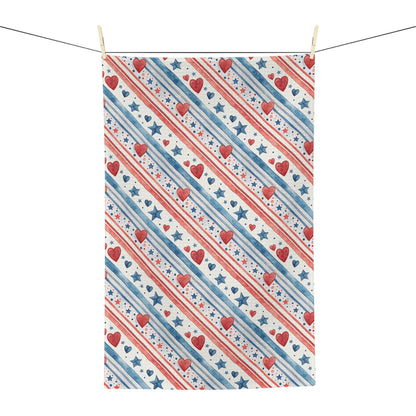 Patriotic Red Hearts & Stars Microfiber Tea Towel